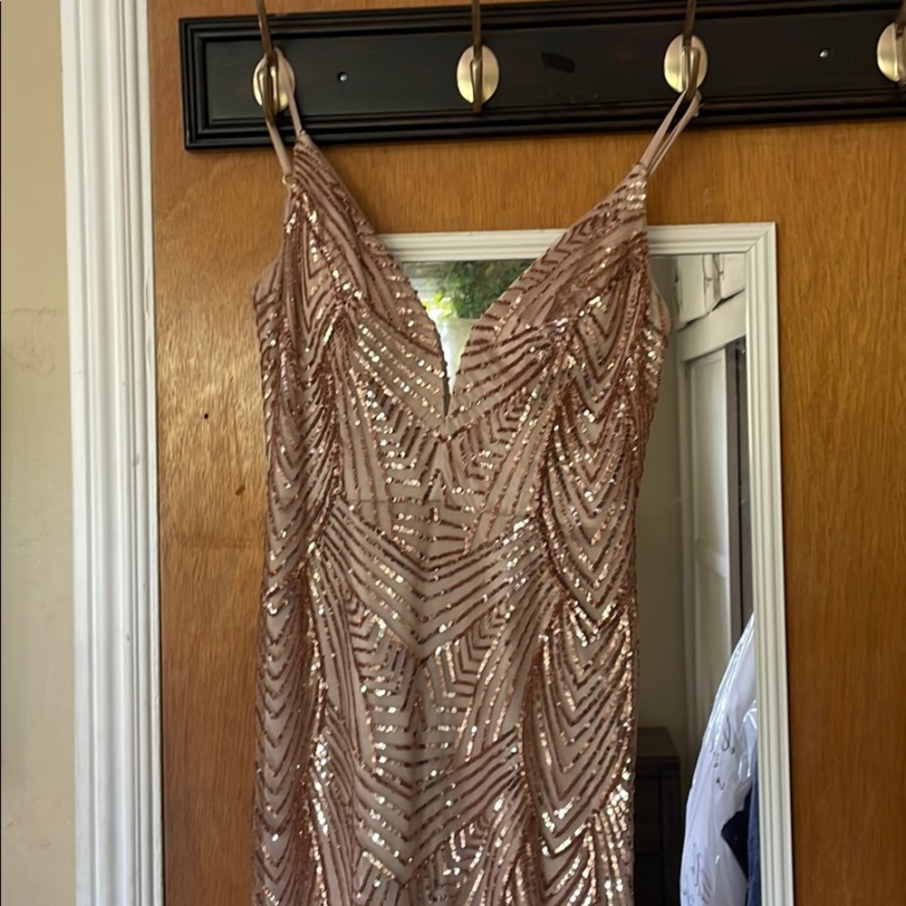 Beautiful Camila Geo Sequin Rose Gold Dress from REVERLY